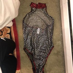 Gun metal / red metallic bodysuit